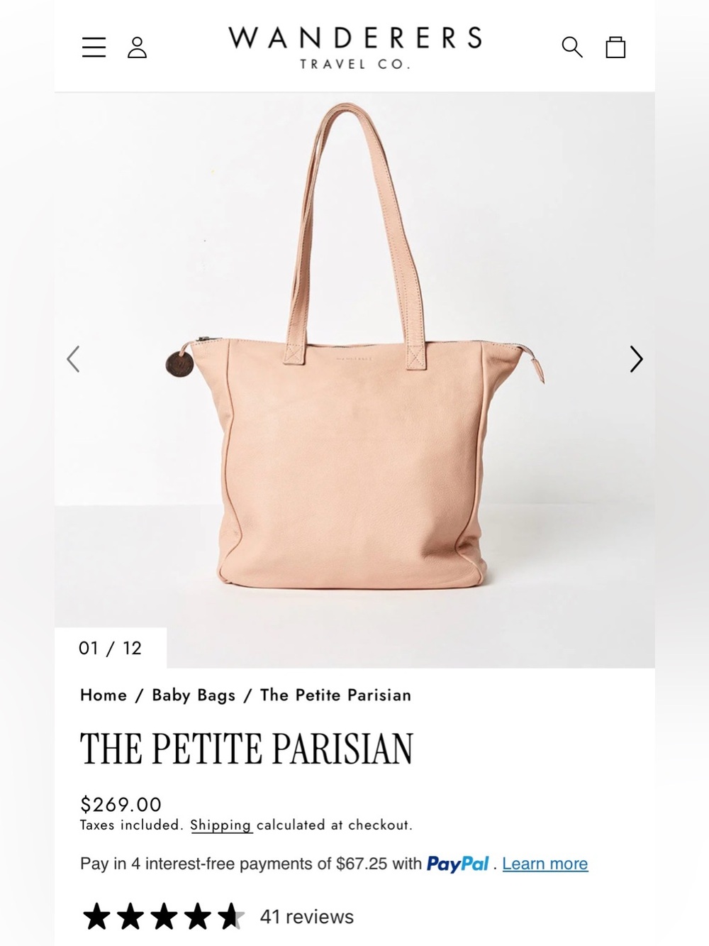 Wander Petite Parisian Leather Tote in Blush Pink